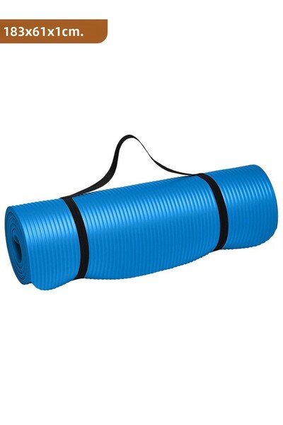 Taimi بساط يوغا رياضي مقاوم للتمزق والانزلاق مع حزام حمل، أزرق - 183 سم طول × 61 سم عرض × 1 سم سمك