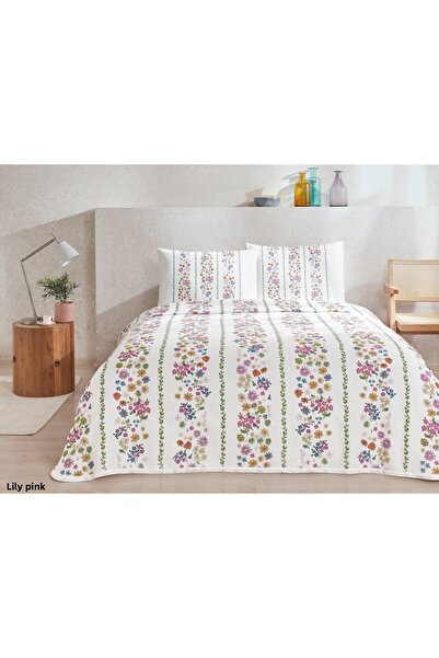 Taç Colorful Floral Patterned Double Pique Set Lily Pink - 100% Cotton - Soft and Breathable Fabric