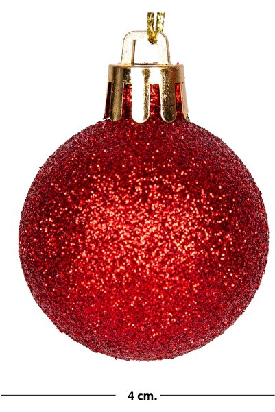 Herdekora Christmas Ball Glitter Matte Glossy Set of 12 Red 4 Cm.