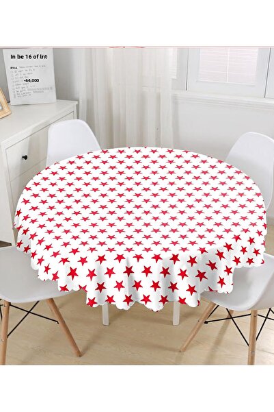 Realhomes مفرش طاولة دائري بتصميم نجمة حمراء مقاس 140 سم - مطبوع رقميًا
