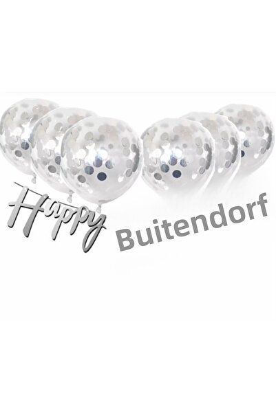 RÖNESANS PARTİ Transparent Balloon with Silver Confetti Silver Happy Birthday...