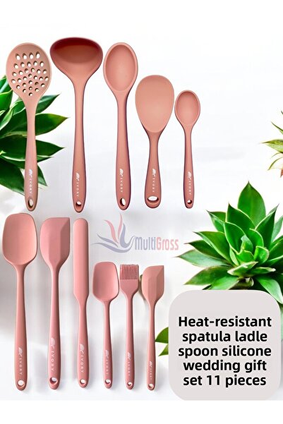 Multiamo Heat Resistant 11 Pcs Silicone Spatula Ladle Spoon Colander Dowry Set