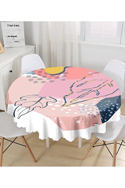 Realhomes مفرش طاولة دائري حديث بنقشة الباستيل وزخارف زهور على أرضية ملونة - ...