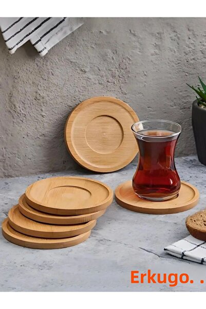 ERKUGO 6 Pieces Round Bamboo Tea Plate, Cup Pad, Cup Plate