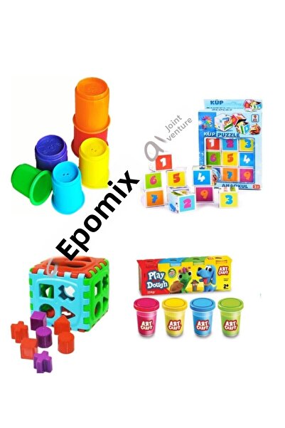 Depomiks Avm Cute Tower + 4-Piece Play Dough + Cube Bultak + Cube Puzzle Educational Series