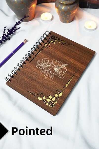 markcat دفتر مدرسي حلزوني بغطاء خشبي على شكل زهرة - دفتر منقط - 60 ورقة (120 ...