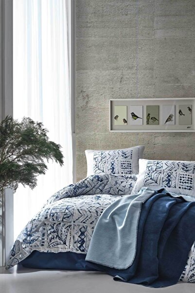 Elart Fitted Duvet Cover Set Double 100% Natural Cotton Ranfors 4 Piece Flamel