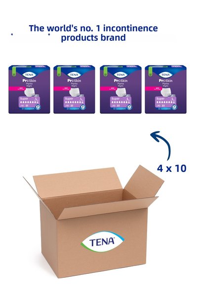 TENA Proskin Pants Night Super Night-Specific Absorbent Panties 7.5 Damla L - 4 Pack of 10 (40 Pieces)