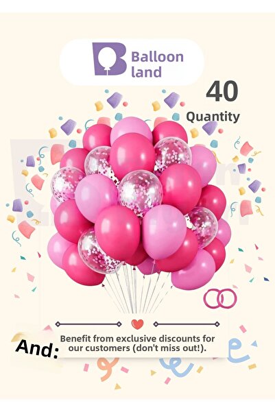 BALON DİYARI 40 قطعة فوشيا - مجموعة بالونات ذات جودة عالية مع قصاصات وردية شفافة