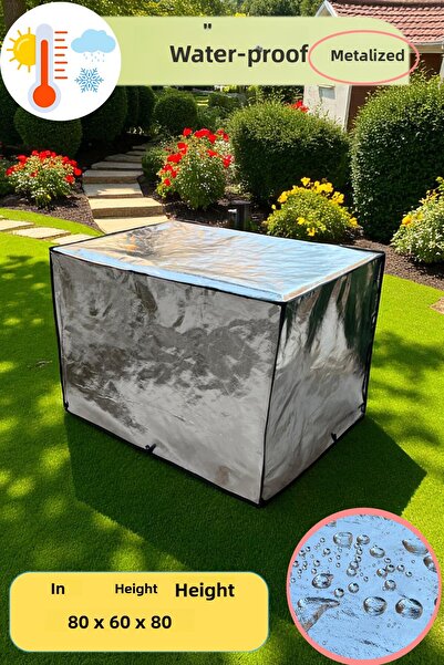 KAŞIKBEY رمادي فضي مقاوم للماء 80X60x80 سم كرسي طاولة حديقة شواية غطاء حماية من القماش المشمع