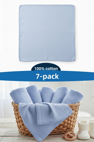 Net Tekstil 7-Piece Muslin Multi-Purpose Cloth 100% Cotton Baby Mouth Wipes Blue 20X20Cm