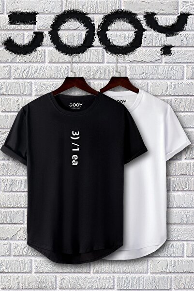 Jooy Company Μαύρο και άσπρο Ιαπωνικό Destiny Printed Slim Fit Tshirt Σετ 2 τ...