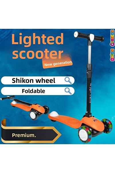 Doğan Oyuncak Dünyası سكوتر لوبا 3 عجلات مضاء قابل للطي باللون البرتقالي - سكوتر مضيء - سكوتر بعجلات من السيليكون - للأطفال