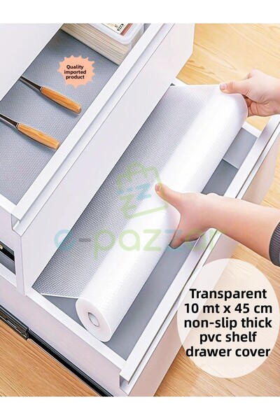 LightSpace Frigider PVC transparent de 10 Mt x 45 cm - Anti-alunecare, Sertar de masă pentru rafturi, Pata de protecție pentru pantofi