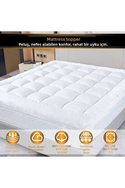 KOZZY HOME 1000 Gr Fluffy Sleeping Pad for Firm Mattresses with Four Corner Elastic, Orthopedic, 2 Pillow Cases as a Gift