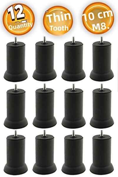 Badem10 Picioare M8 din metal negru - picior de ridicare pentru canapea cu dinți fini, 10 cm 12 buc.