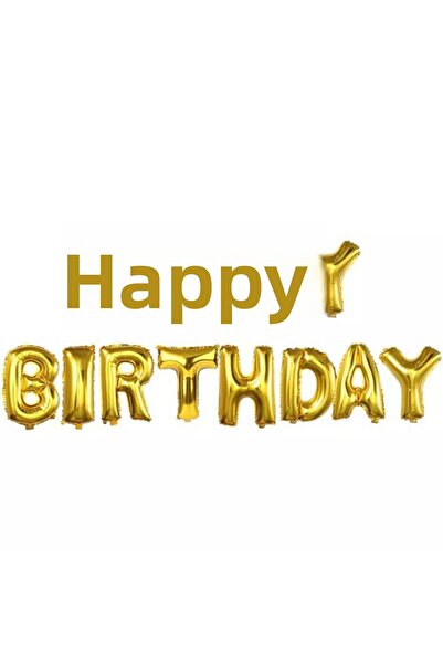 PARTİSERÜVENİ مجموعة بالونات عيد الميلاد السعيد باللون الذهبي 16 بوصة (38 سم)