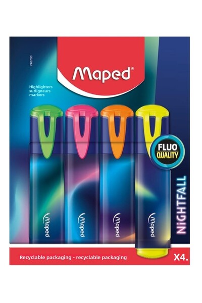 Maped قلم هايلايتر نايتفول برأس مقطوع 1-5 ملم 4 ألوان3154147407004