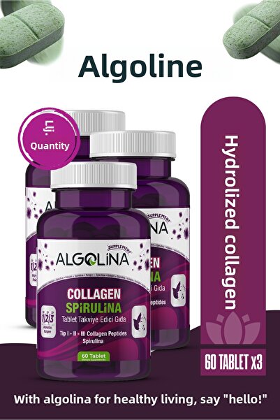 Algolina أقراص الكولاجين + سبيرولينا - مكمل غذائي 1260 مجم 60 قرص (نوع الكولا...