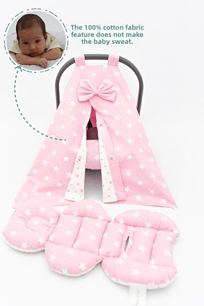 mordesign Orthopedic Lumbar Supported Stroller Cushion, Cover and Sheet Set of 3, Double Sided, Star Pattern, Pink