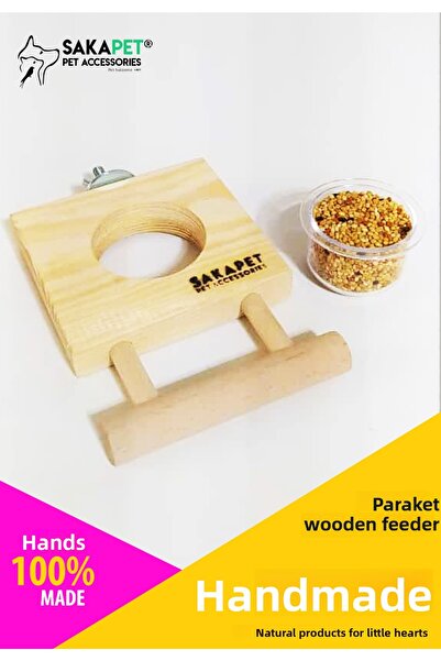 SAKAPET Natural Wooden Single Feeding Bowl with Perch