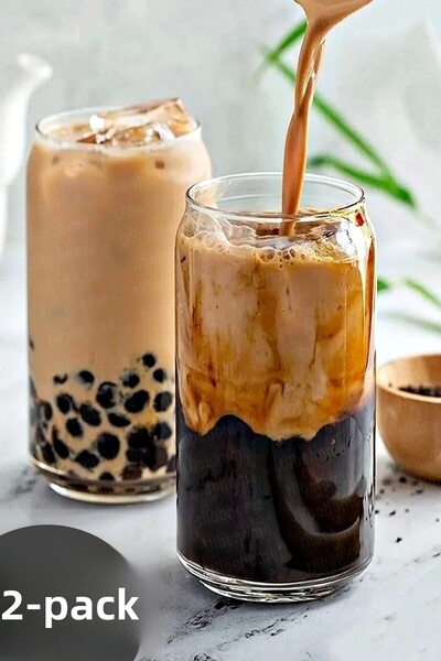 Tilbe Home Set of 2 Straw Cola Box Shaped Cups Milk Tea Coffee Water Presentation Cups Borosilicate Cups