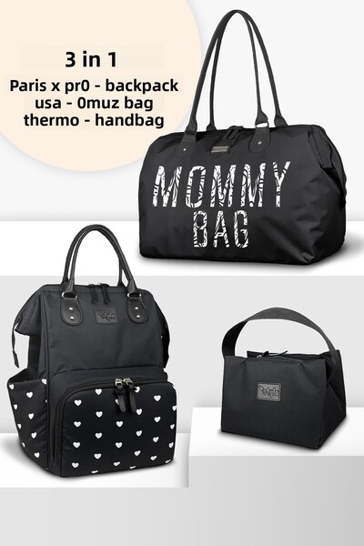 Stylo X Pro Heart Mother Baby Backpack Shoulder Bag and Bottle Holder Bag Set of 3