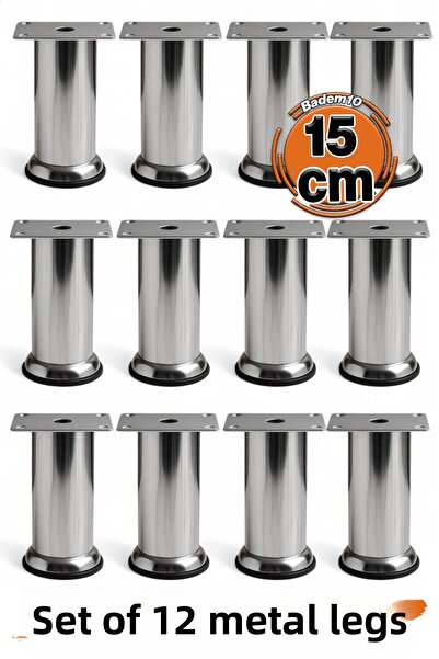 Badem10 (12Pcs) Metal Chrome 15cm Legs Plinth Furniture Seat Sofa Bed Sofa Bed Support Heightening Foot