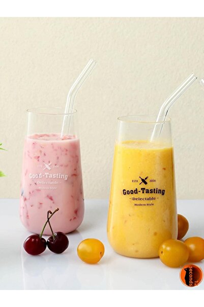 ERKUGO 6 Pieces Thick and Large Size Glass Straws, Curved Transparent Glass Straw Set with Cleaning Brush Gift