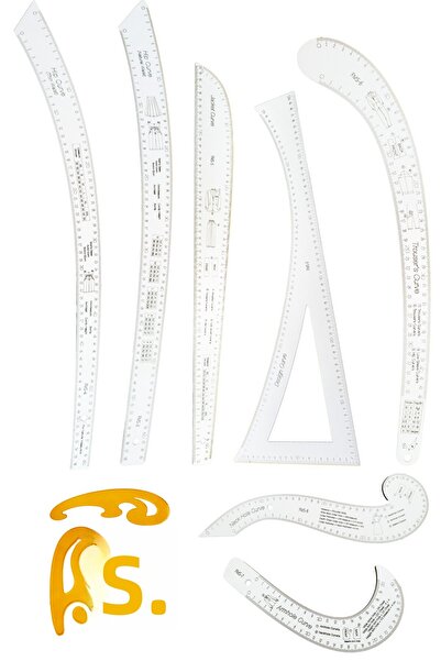 hodbehod 7 Piece Mdf Pattern Drawing Ruler Set – Pants, Jacket, Skirt, Collar, Sleeve, Pleat Multi-Purpose Sewing Ruler