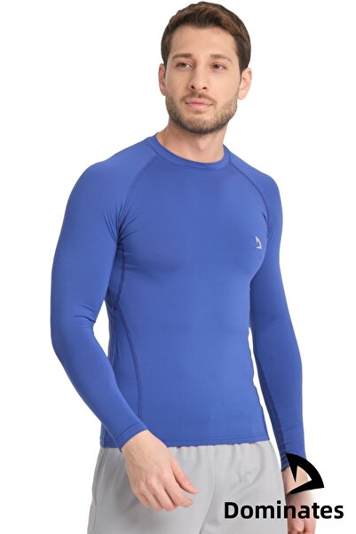 DOMİN SPOR Ανδρικό μακρυμάνικο μπλουζάκι Sax Blue Fit Compression Fitness Sports Body Tshirt