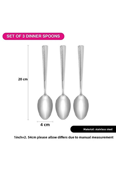 Fissman 3-Piece Dinner Spoon 20cm, Stainless Steel Cutlery Set Flor Series Silverware Set