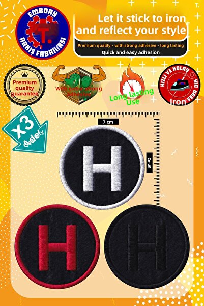 Embory Iron-On Patch, Letter H (3 Pcs) Iron-On Embroidery Woven Applique Patch