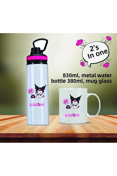 DKDZ SHOP زجاجة مياه مطبوعة من كورومي مع كوب - 007