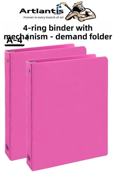 Artlantis Pink 4 Ring Folder 2Pcs A4 Pvc Student and Office Type Paperwork Pr...
