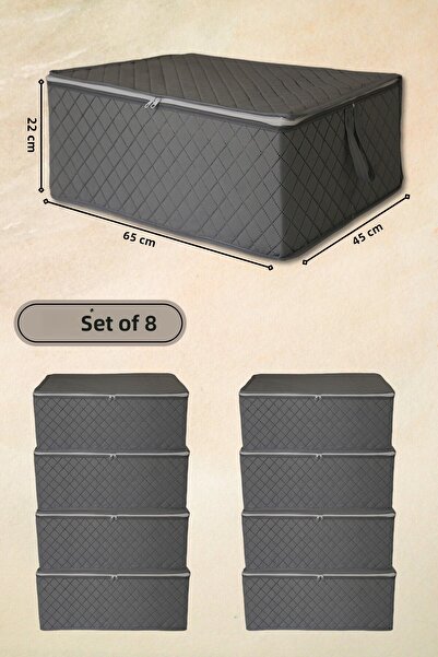 ADARYA HOME Антрацитна ватирана чанта за съхранение с шарки, 8 части - 65x45x...