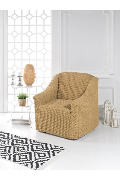 elgeyar Beige Colored Wrapped Sofa - Sofa Bed Cover, Stretch Cotton, Neck Wrapped Single