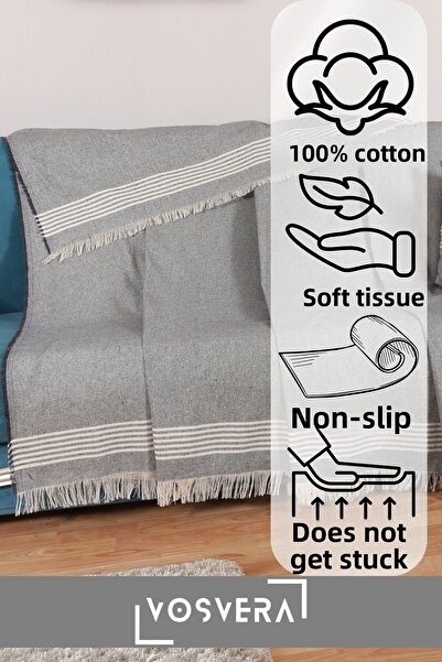 vosvera Husa de canapea din bumbac natural 180x225 cm - 2 cadouri, husa de perna 40x40 cm