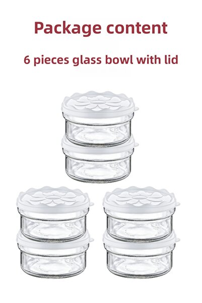 grimorlife 6 Pieces White Plastic Breakfast Glass Bowl with Lid - Breakfast Storage Container 415 Cc