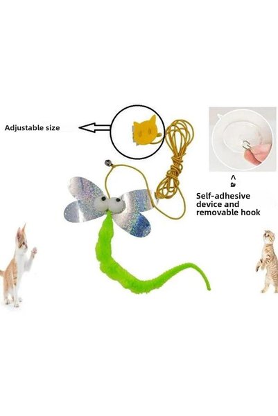 Busstier Self-Adhesive Elastic Cat Fishing Rod Toy - Toy with Rattles and Plush Tail