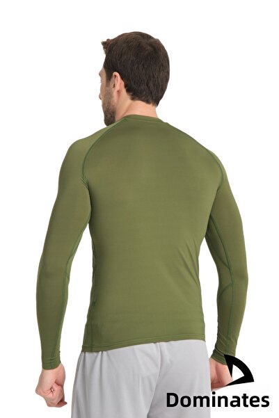 DOMİN SPOR Ανδρικό μακρυμάνικο πράσινο μπλουζάκι με συμπίεση ελιάς