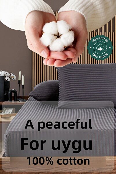 VAVEY Double Cotton Striped Satin Bed Sheet Set - Elastic Pillowcase 50X70 cm