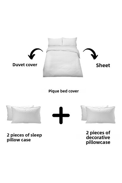 Minelya Home Collection 7-Piece Amazon Double Cotton Blue Duvet Cover Set with Elephant Pattern, Ruffles and Pique Bedspread