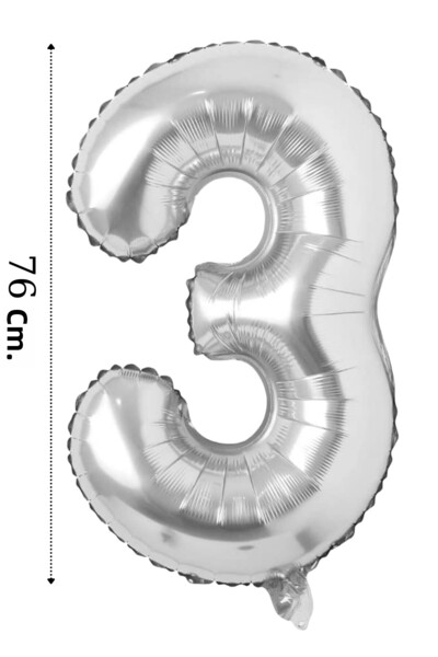 ELGALA بالون فويل عدد 3 بالون هيليوم 76 سم لون فضي