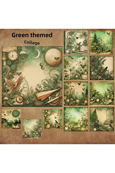 Pink Swan Craft Vintage Green Theme - Set de 12 autocolante pentru planificat...