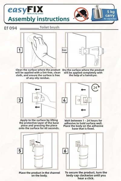 Tekno-tel Perie de toaletă inoxidabilă negru mat Ef096