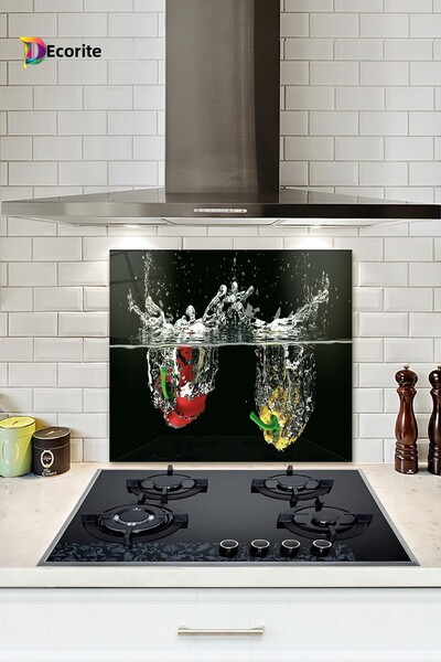 Decorita Protector de spate pentru aragaz din sticla |   Apă și legume |   52...