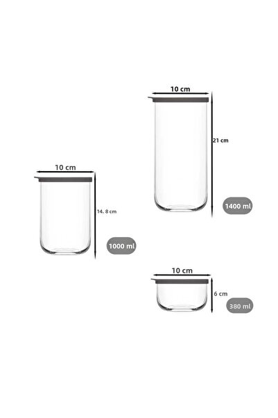 LAV Duo Storage Container Set of 6 - Glass Jar Food Storage Container Set Gray 3 Sizes