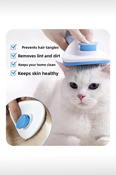 GOBYPET Blue Automatic Cleaning Buttoned Animal Brush - Cat Dog Hair Collector Comb