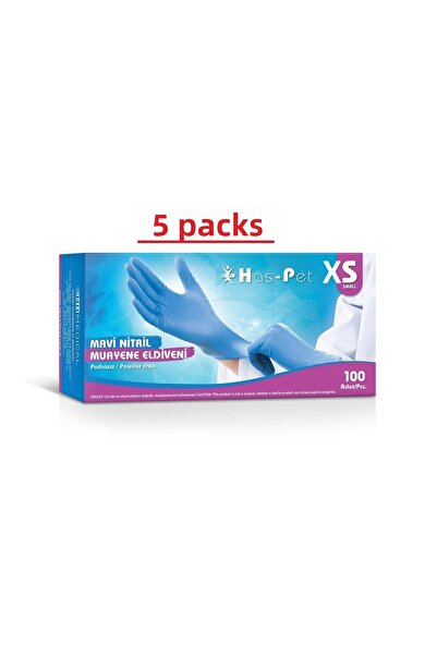Has-Pet قفازات فحص من مادة النتريل الزرقاء خالية من البودرة حجم صغير جدًا - 5...